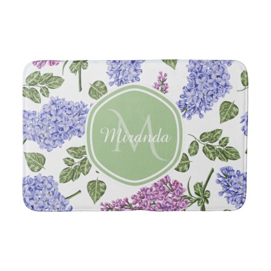 Chic Lavender Lila Floral Pastel Green Monogram Badmat (Voorkant)
