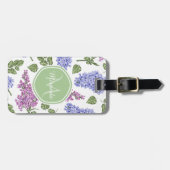 Chic Lavender Lila Floral Pastel Green Monogram Bagagelabel (Voorkant horizontaal)