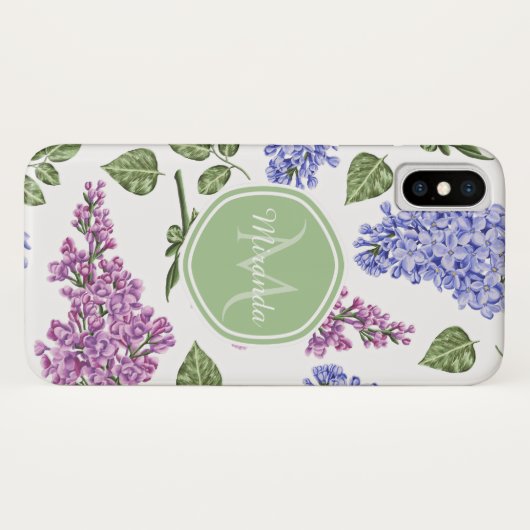 Chic Lavender Lila Floral Pastel Green Monogram Case-Mate iPhone Case (Achterkant (horizontaal))