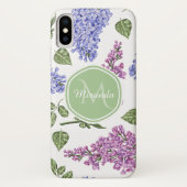 Chic Lavender Lila Floral Pastel Green Monogram Case-Mate iPhone Case (Achterkant)
