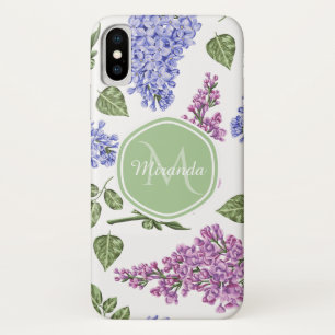 Chic Lavender Lila Floral Pastel Green Monogram Case-Mate iPhone Case