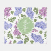 Chic Lavender Lila Floral Pastel Green Monogram Fleece Deken (Voorkant (Horizontaal))