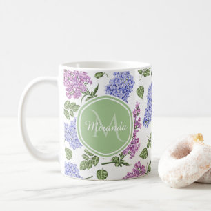 Chic Lavender Lila Floral Pastel Green Monogram Koffiemok