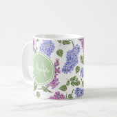 Chic Lavender Lila Floral Pastel Green Monogram Koffiemok (Voorkant links)
