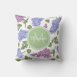 Chic Lavender Lila Floral Pastel Green Monogram Kussen
