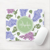 Chic Lavender Lila Floral Pastel Green Monogram Muismat (Met muis)