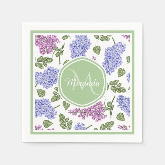 Chic Lavender Lila Floral Pastel Green Monogram Servetten (Voorkant)