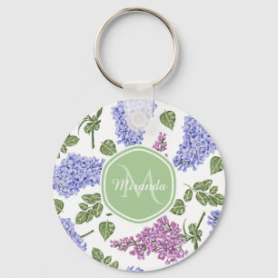 Chic Lavender Lila Floral Pastel Green Monogram Sleutelhanger