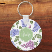 Chic Lavender Lila Floral Pastel Green Monogram Sleutelhanger (Voorkant)