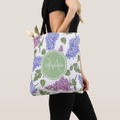 Chic Lavender Lila Floral Pastel Green Monogram Tote Bag (Dichtbij)