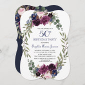 Chic Lavender Navy Blue Floral Bloom 50th Birthday Kaart (Voorkant / Achterkant)
