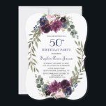 Chic Lavender Navy Blue Floral Bloom 50th Birthday Kaart<br><div class="desc">Kaarzentekaartontwerp met een prachtige waterverf lavender en blauw blauw blauw blauw bloemen, prachtig handschrift en speciale lettertypen. Het kan een grote keuze zijn voor elk seizoen. Het gebruik past hulpmiddel aan om uw info toe te voegen, veranderingen aan te brengen. Ga voor overeenkomende objecten naar mijn Collectie van Lavender Navy...</div>