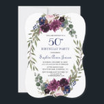 Chic Lavender Navy Blue Floral Bloom 50th Birthday Kaart<br><div class="desc">Kaarzentekaartontwerp met een prachtige waterverf lavender en blauw blauw blauw blauw bloemen, prachtig handschrift en speciale lettertypen. Het kan een grote keuze zijn voor elk seizoen. Het gebruik past hulpmiddel aan om uw info toe te voegen, veranderingen aan te brengen. Ga voor overeenkomende objecten naar mijn Collectie van Lavender Navy...</div>