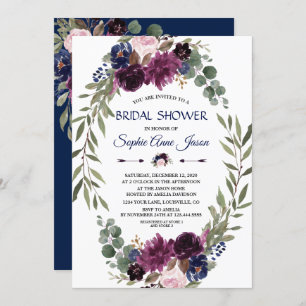 Chic Lavender Navy Blue Floral Bloom Vrijgezellenf Kaart