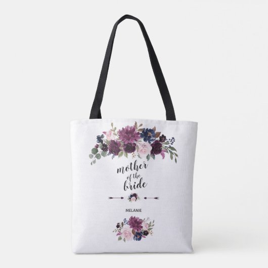 Chic Lavender Navy Blue Floral Moeder van de Bride Tote Bag (Achterkant)