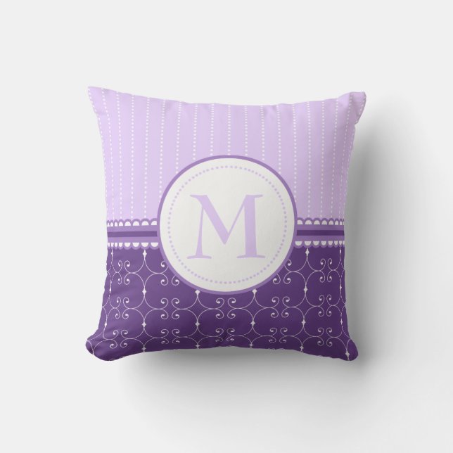 Chic Lavender Paars Custom Monogram Patroon Kussen (Voorkant)