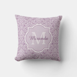 Chic Lavender Paars Damask Monogram met naam Kussen
