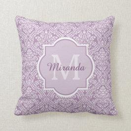 Chic Lavender Paars Damask Monogram met naam Kussen