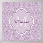Chic Lavender Paars Damask Monogram met naam Poster (Voorkant)