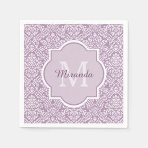 Chic Lavender Paars Damask Monogram met naam Servet