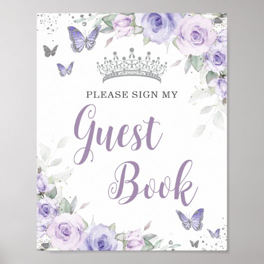 Chic Lavender Paarse Bloemen Quinceañera Gastenboe Poster (Voorkant)