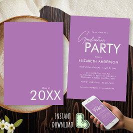 Chic Lavender Paarse Typografie Graduation Party Kaart