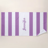 Chic Lavender Paarse White Stripes - Gepersonalise Strandlaken (Voorkant)