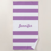 Chic Lavender Paarse White Stripes - Gepersonalise Strandlaken (Voorkant)