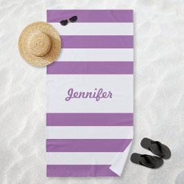 Chic Lavender Paarse White Stripes - Gepersonalise Strandlaken