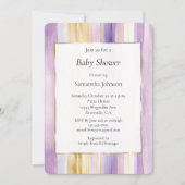 Chic Lavender Purple Gold Stripes Baby Shower Kaart (Voorkant)