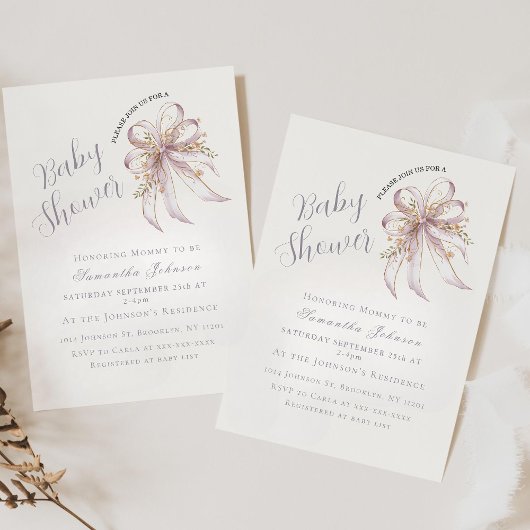 Chic Lavender Ribbon bow baby shower  Kaart