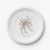 Chic Lavender Ribbon bow baby shower  Papieren Bordje (Voorkant)