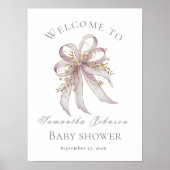 Chic Lavender Ribbon bow baby shower Welcome sign  Poster (Voorkant)