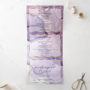 Chic Lavender Roos Abstract Ink Tri-Fold Invitatio Drieluik Uitnodiging