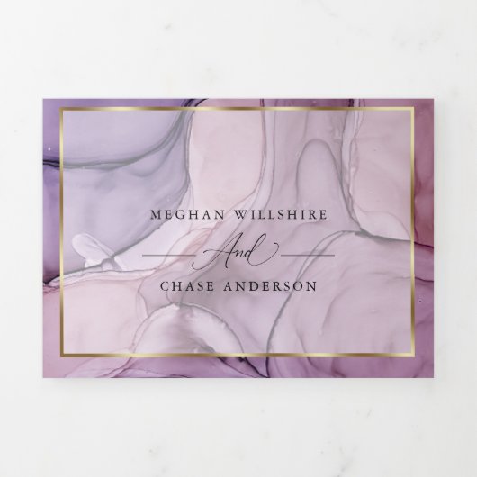 Chic Lavender Roos Abstract Ink Tri-Fold Invitatio Drieluik Uitnodiging (Cover)