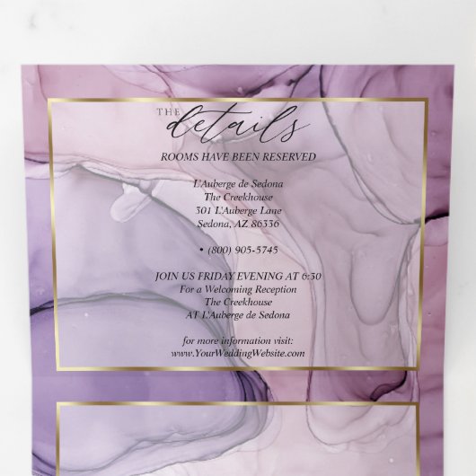 Chic Lavender Roos Abstract Ink Tri-Fold Invitatio Drieluik Uitnodiging (Binnenzijde eerst)