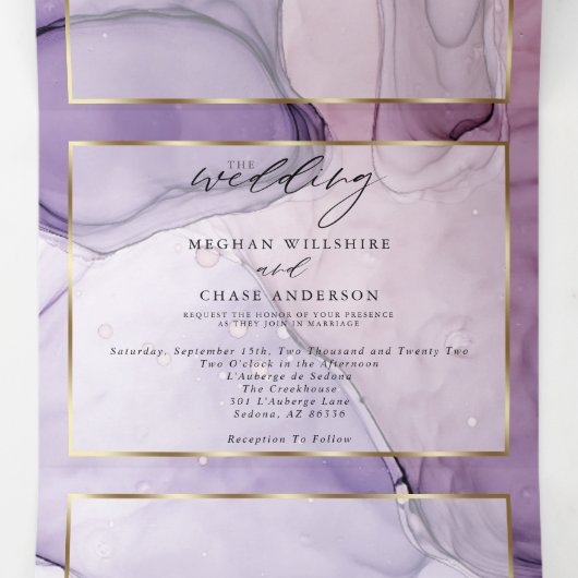 Chic Lavender Roos Abstract Ink Tri-Fold Invitatio Drieluik Uitnodiging (Binnenkant midden)