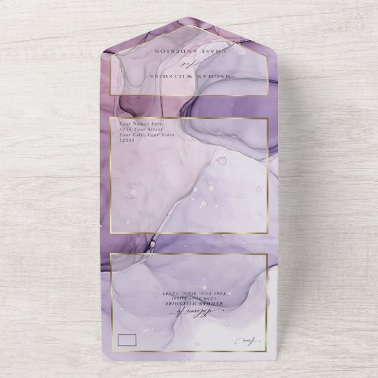 Chic Lavender Roze Abstracte Inkt Custom2 All In One Uitnodiging (Buitenkant)
