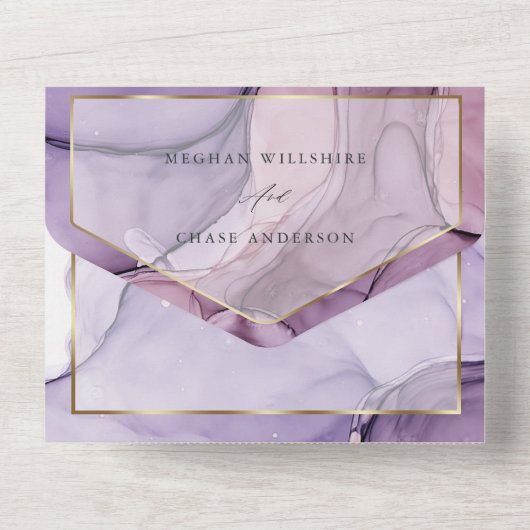 Chic Lavender Roze Abstracte Inkt Custom2 All In One Uitnodiging (Achterkant)