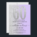 Chic Lavender Silver Glitter Ombre 60th Birthday I Kaart<br><div class="desc">Deze girly en chique 60e verjaardagsfeestuitnodiging is perfect voor de speciale dag van elke vrouw. Het beschikt over een faux gedrukte sprankelende zilveren glitter groot, "60, " op de top van een eenvoudige pastel lavendel paarse en faux zilveren glitter zijwaartse helling ombre achtergrond. Het is eenvoudig, uniek, modern, en elegant!...</div>