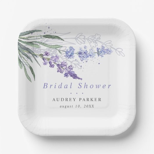 Chic Lavender Waterverf Floral Wedding Papieren Bordje (Voorkant)
