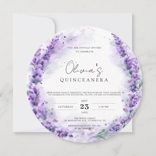 Chic Lavender Waterverf Moderne Foto Quinceanera Kaart (Voorkant)