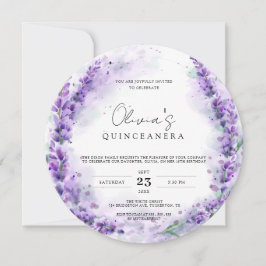 Chic Lavender Waterverf Moderne Foto Quinceanera Kaart