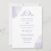 Chic Lavender Waterverf Stains, Monogram Weddensch Kaart (Voorkant)