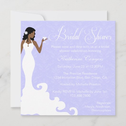 Chic Lavender Wine Damask Bridal Shower Invitation Kaart (Voorkant)