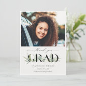 Chic Leafy Fern Succulent Foliage Photo Afstuderen Bedankkaart (Staand voorkant)