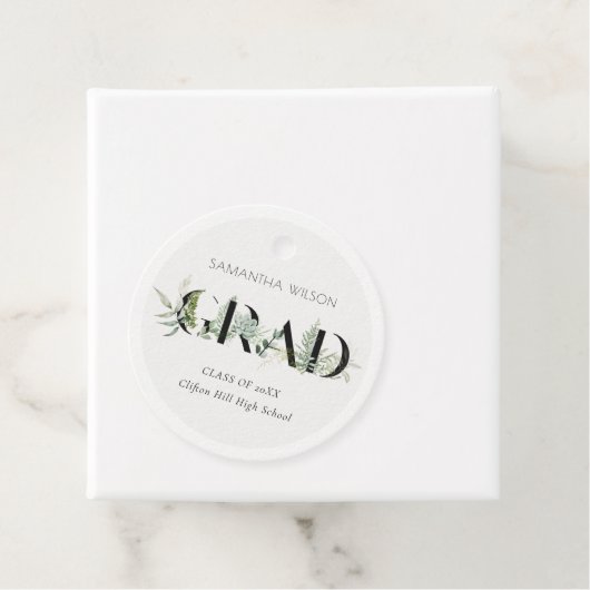 Chic Leafy Fern Succulent Green Foliage Afstuderen Bedankjes Labels (In situ)