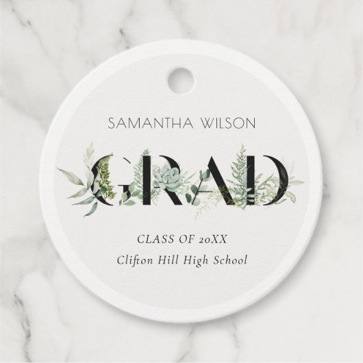 Chic Leafy Fern Succulent Green Foliage Afstuderen Bedankjes Labels (Voorkant)