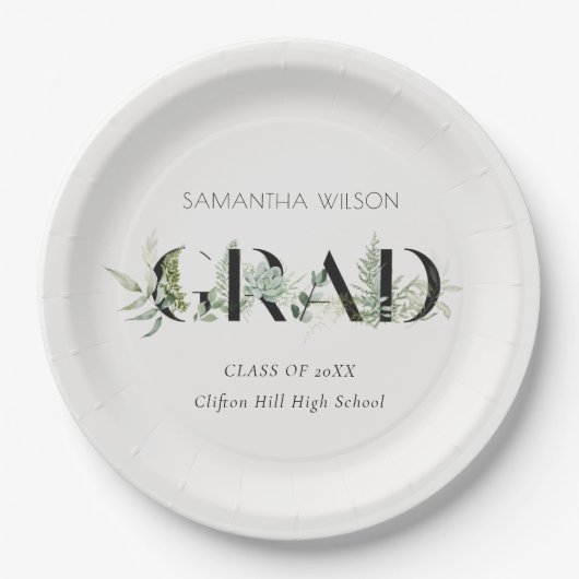 Chic Leafy Fern Succulent Green Foliage Afstuderen Papieren Bordje (Voorkant)