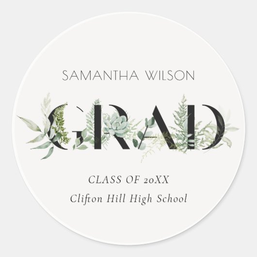 Chic Leafy Fern Succulent Green Foliage Afstuderen Ronde Sticker (Voorkant)